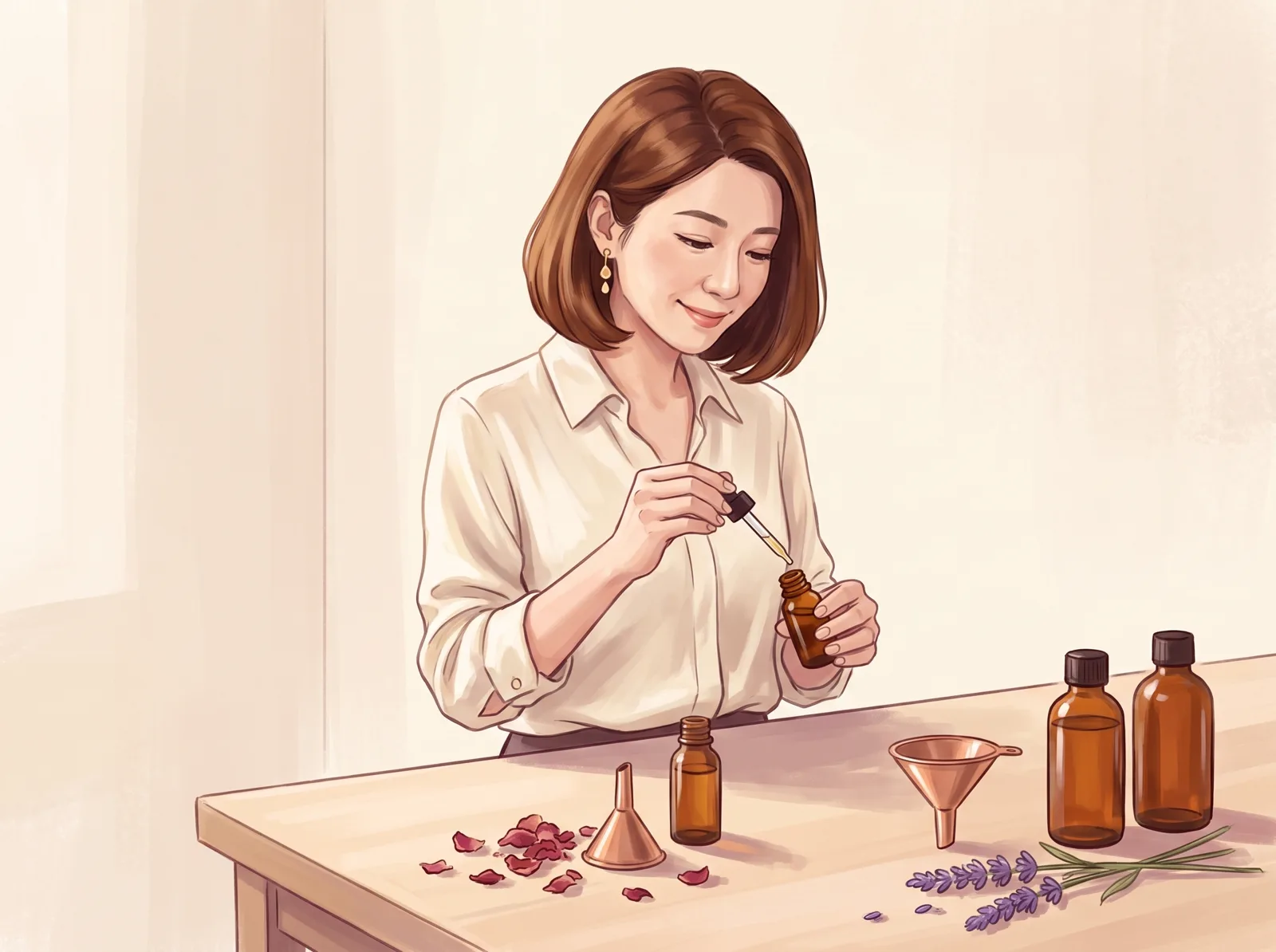 創辦人用滴管調配精油
